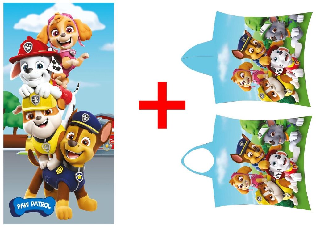Paw Patrol Set Handtuch + Badeponcho, Kapuzenhandtuch, Rubble, Chase, Marshall, 2er-Set