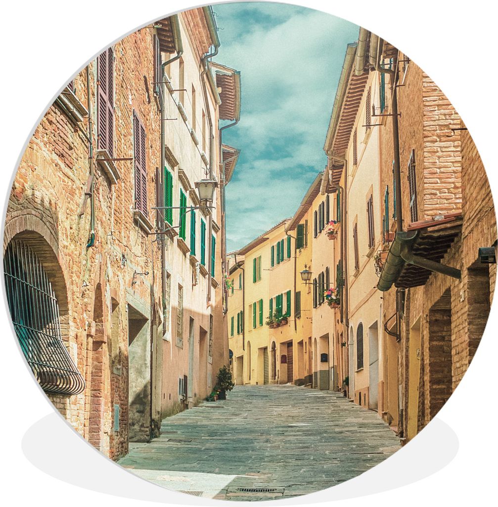 MuchoWow Rundes Wandbild - Runde Bilder Fahrspur im alten Italien Ø 30 cm Kreis Wanddekoration Kunststoff - Wandkreis - Wandschmuck - Schlafzimm...