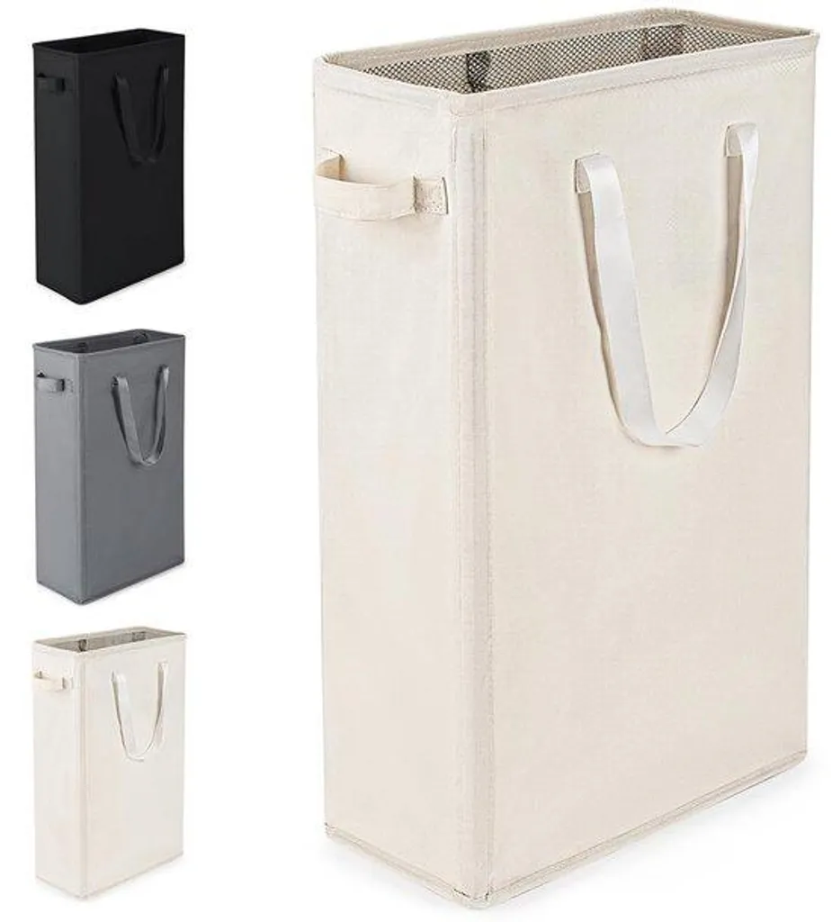 Bac à linge 45L anti-encombrement - Panier tissu beige pour trier le linge