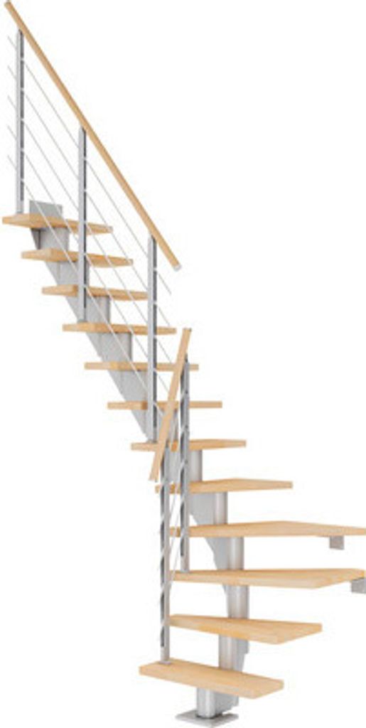 Pertura Mittelholmtreppe Malva Buche Leimholz Perlgrau 1/4 gewendelt unten links/rechts 75 cm 12 Stufen / 13 Steigungen