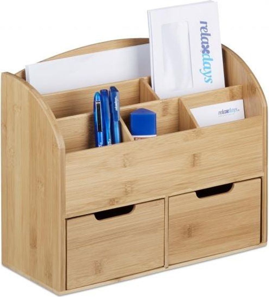 Bambus Schreibtisch Organizer 2 Schubladen Tisch-Top Lagerung Halter Büro Schreibtisch Butler
