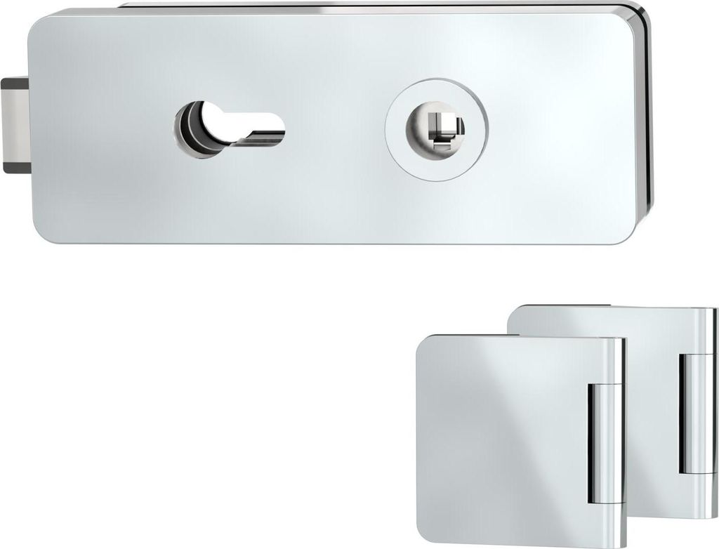 Griffwerk GATE | DESIGN MANUFAKTUR 1.0 -Edelstahl Optik poliert -Ganzglastürbeschlagset -3-teiliger Bandsatz -ohne Griff -PZ