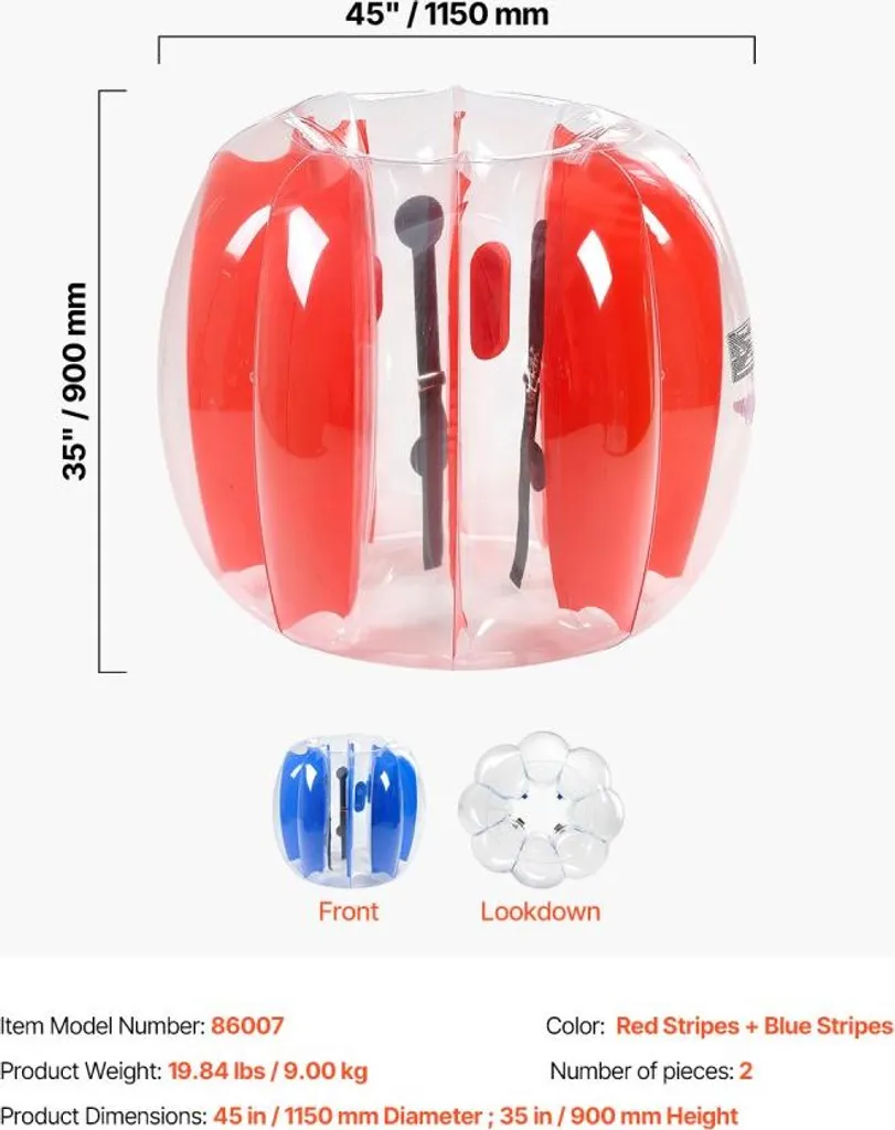 Bumper Ball gonflable 1,2m Design Rayé en PVC Haute Qualité - Pack de 2