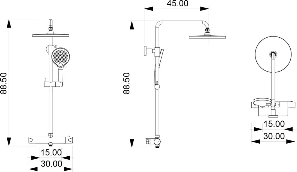 Duschsäule Thermostat 8221 PRO - Schwarz - Komplettset - Inkl. Handbrause & Regenduschkopf