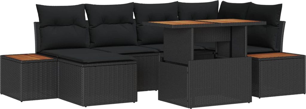 Garten-Sofa-Set mit Speicher 7 pcs Schwarz Poly Rattan