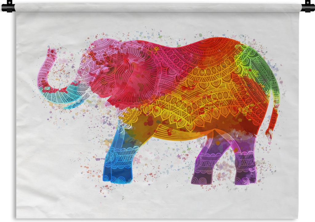 MuchoWow Wandteppich Wandbehang Elefant - Regenbogen - Boho 60x45 cm Tapisserie Dekoration Wandtuch - Das Schlafzimmer