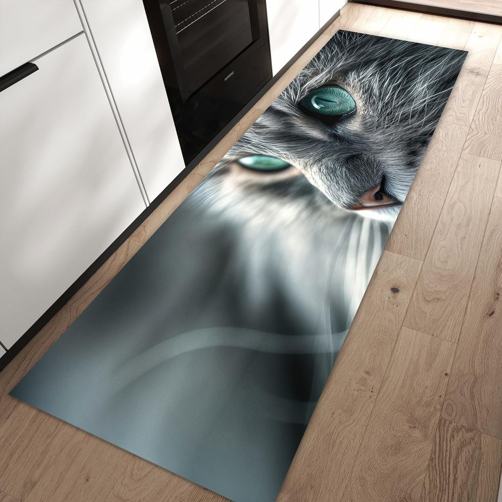 Küchenteppich 80x250cm rutschfest & abwischbar PVC Läufer - Katze von Nahaufnahme