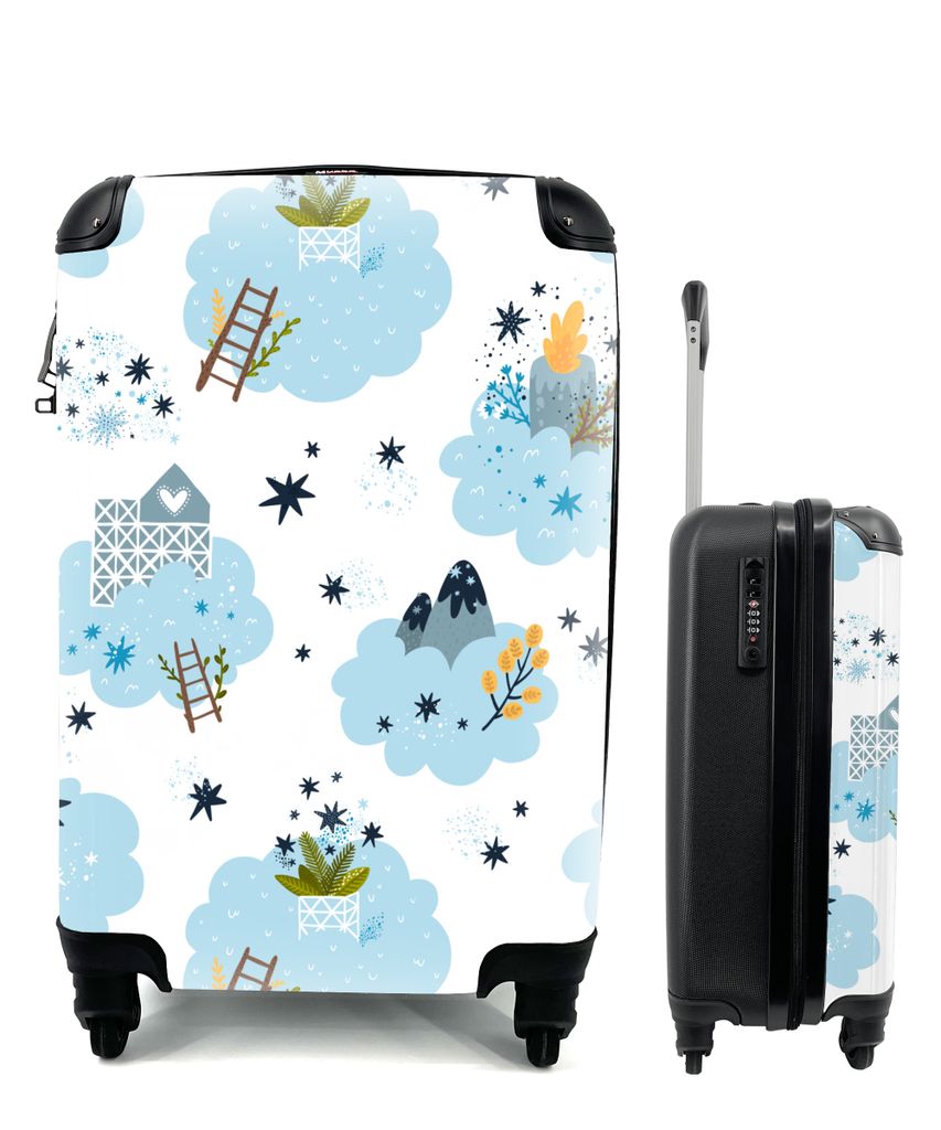 MuchoWow Koffer Handgepäck Trolley Rollkoffer Kleine Reisekoffer mit 4 Rollen - Design - Wolken - Leiter - Cabin Size < 55x40x23 cm & 55x40x20 c...