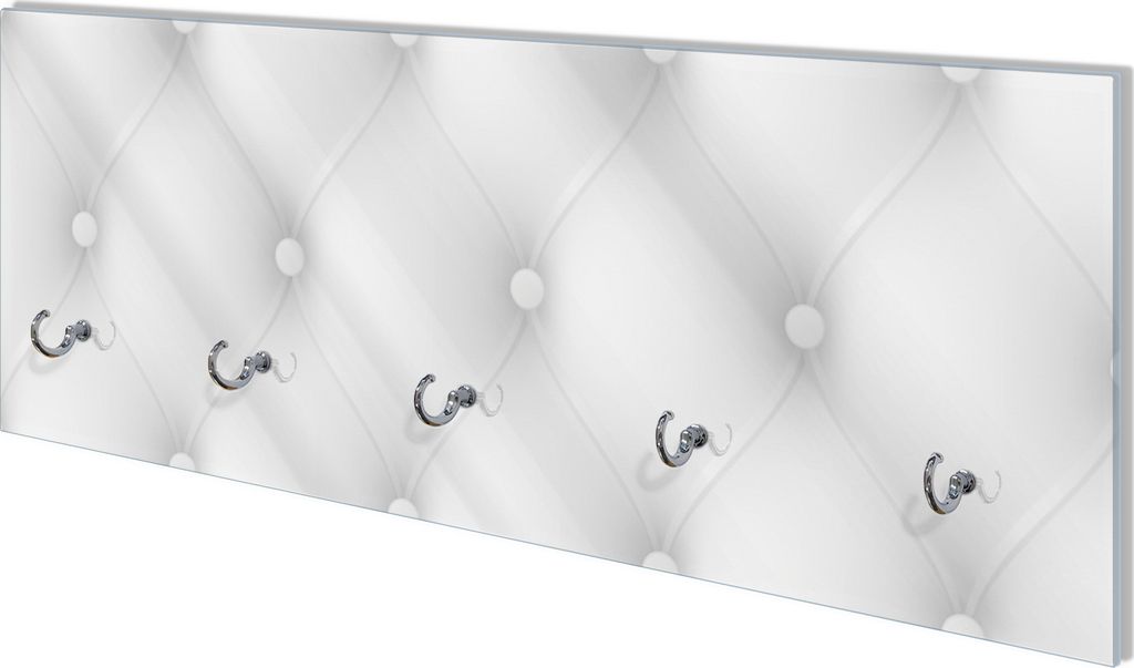Wallario Flurgarderobe Wandgarderobe aus Glas, mit 5 Haken, Größe 80 x 30 cm, Motiv Weiße Ledertür
