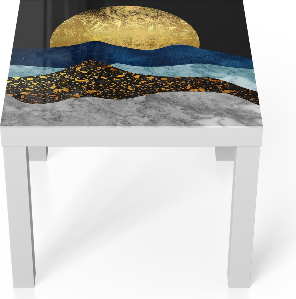 DEQORI Couchtisch 55x55 cm Weiß 'Goldene Mondnacht' Glas Beistelltisch Glastisch modern