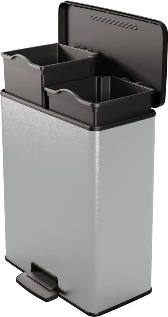 Poubelle de cuisine pour tri sélectif Curver Duo 52L Argent à pédale