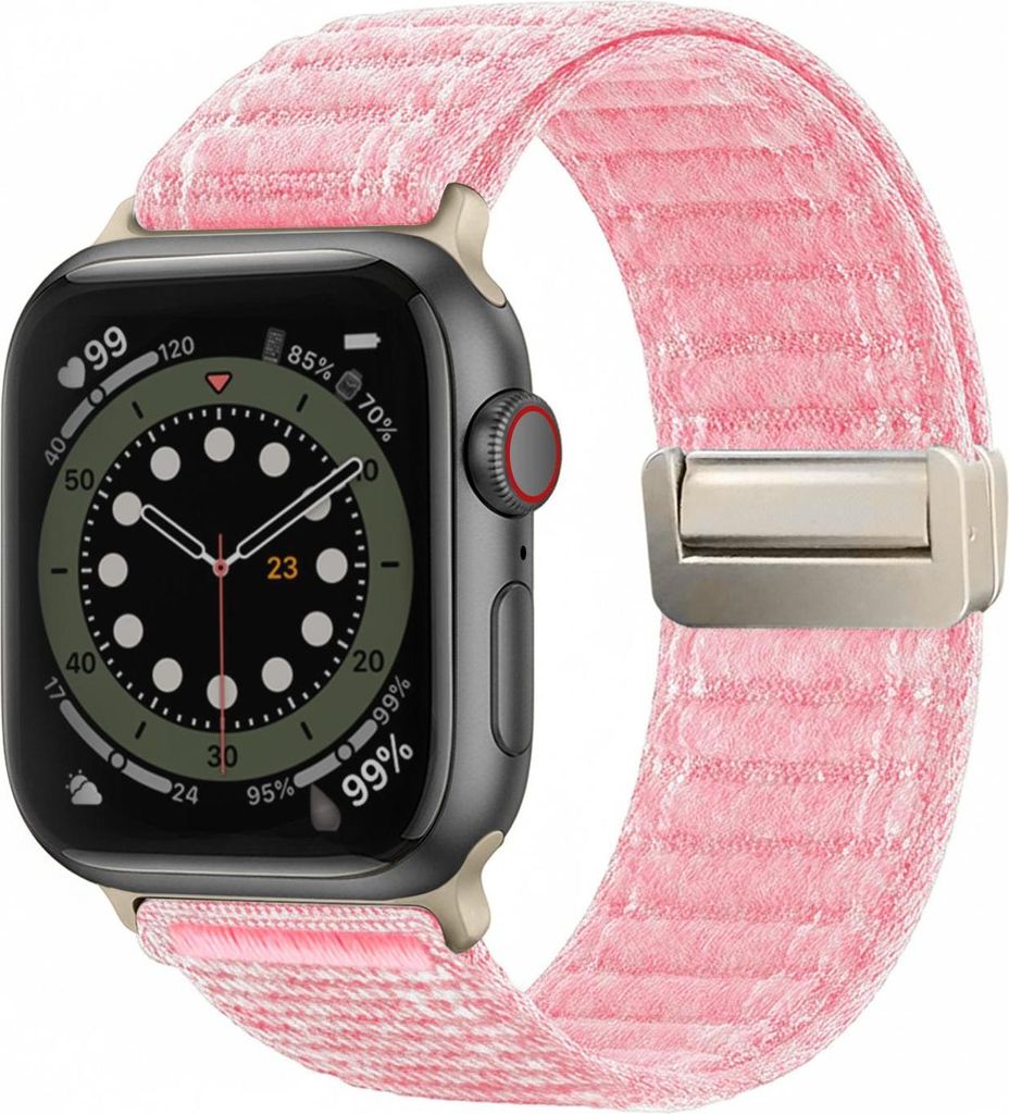 Smartwatch Armband für Apple Watch SE 3 44mm Nylon Textil Band Ersatzband Wechselband Magnetverschluss flexibel atmungsaktiv Rosa