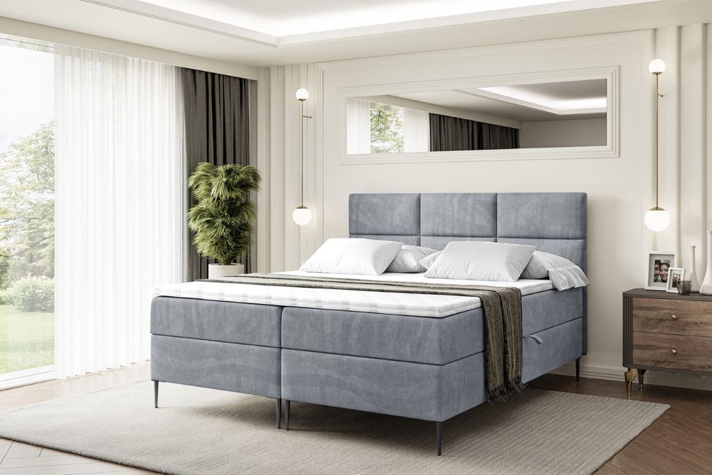 ALTDECOR Boxspringbett mit Schwarz Füßen, Matratze und Lattenrost, Boxbett, Topper, Polsterbett mit Bettkasten, Bett mit Stauraum H3-Matratze, Do...