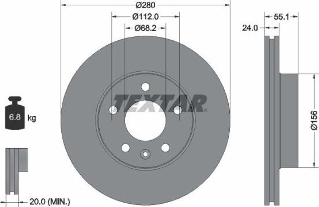 TEXTAR 92083805 Bremsscheibe OE 701615301F kompatibel mit Transporter IV, California T4