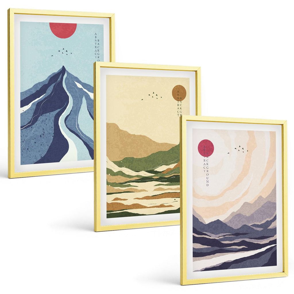 Bilder Set 3-teilig im Goldrahmen Rahmen – Wandbilder 3 Stück – gerahmte Poster für Wohnzimmer, Schlafzimmer und Flur – 40x60 cm – Pastel...