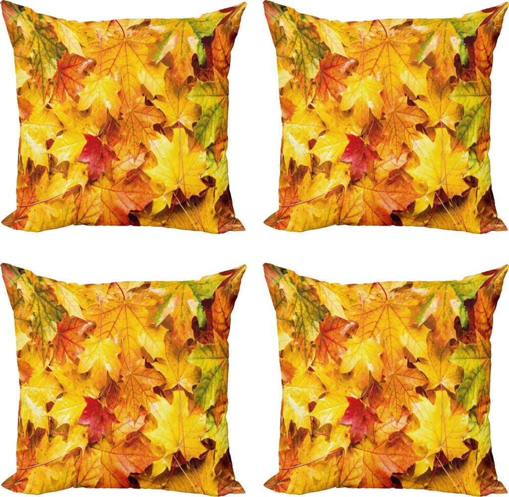 ABAKUHAUS Fallen Kissenbezug Set (4 Stück), Nasse Ahornblätter Natur, Moderner Doppelseitiger Digitaldruck, 40 cm x 40 cm, Mehrfarbig
