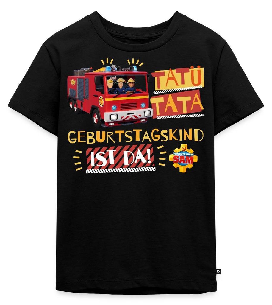 Spreadshirt Feuerwehrmann Sam Tatü Tata Geburtstagskind Kinder Premium T-Shirt, 98/104 (2 Jahre), Schwarz
