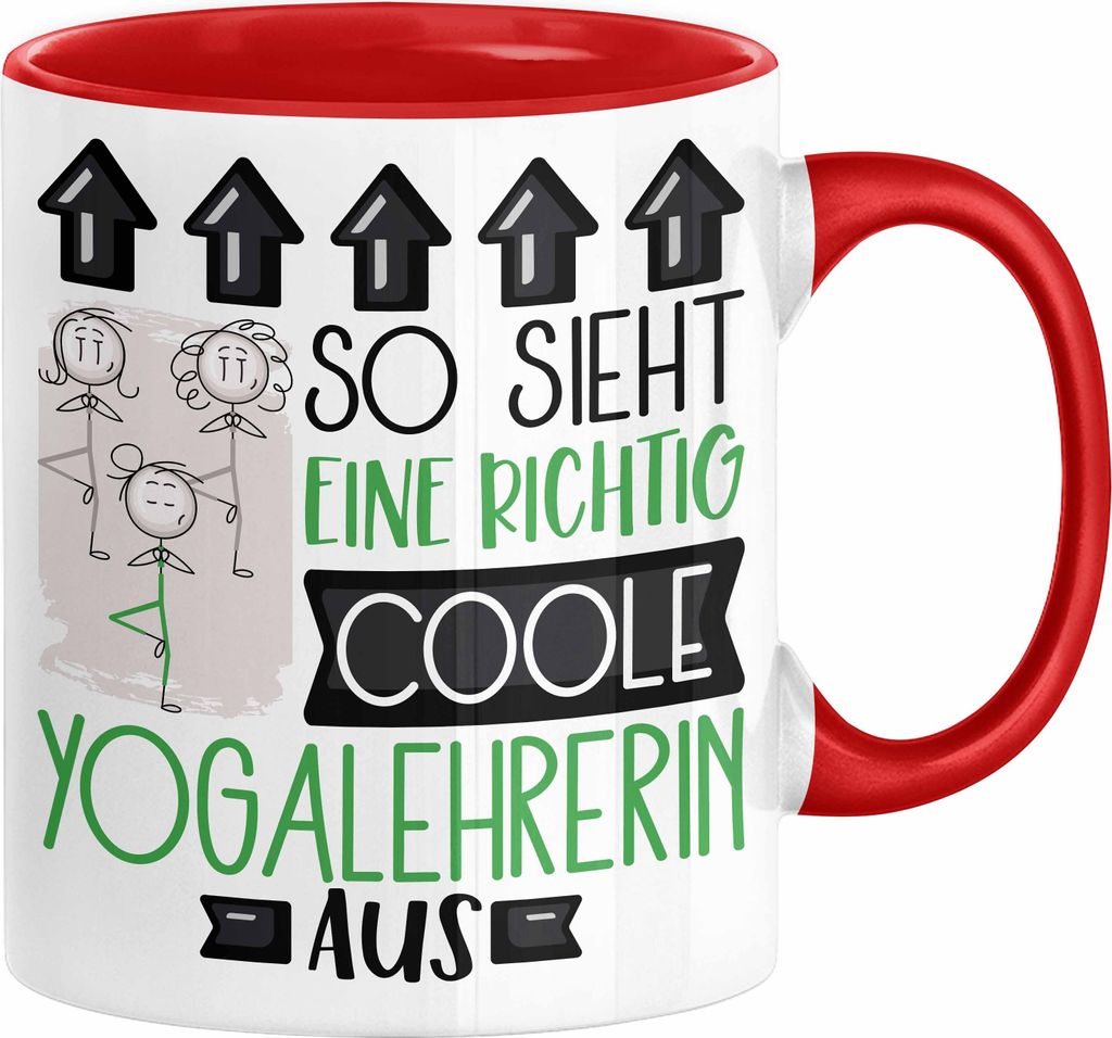 Yogalehrerin Geschenk Tasse Lustig Geschenkidee für Yogalehrerin Geburtstag So Sieht Eine Richtig Coole Yogalehrerin Aus Frauen Spruch (Rot)