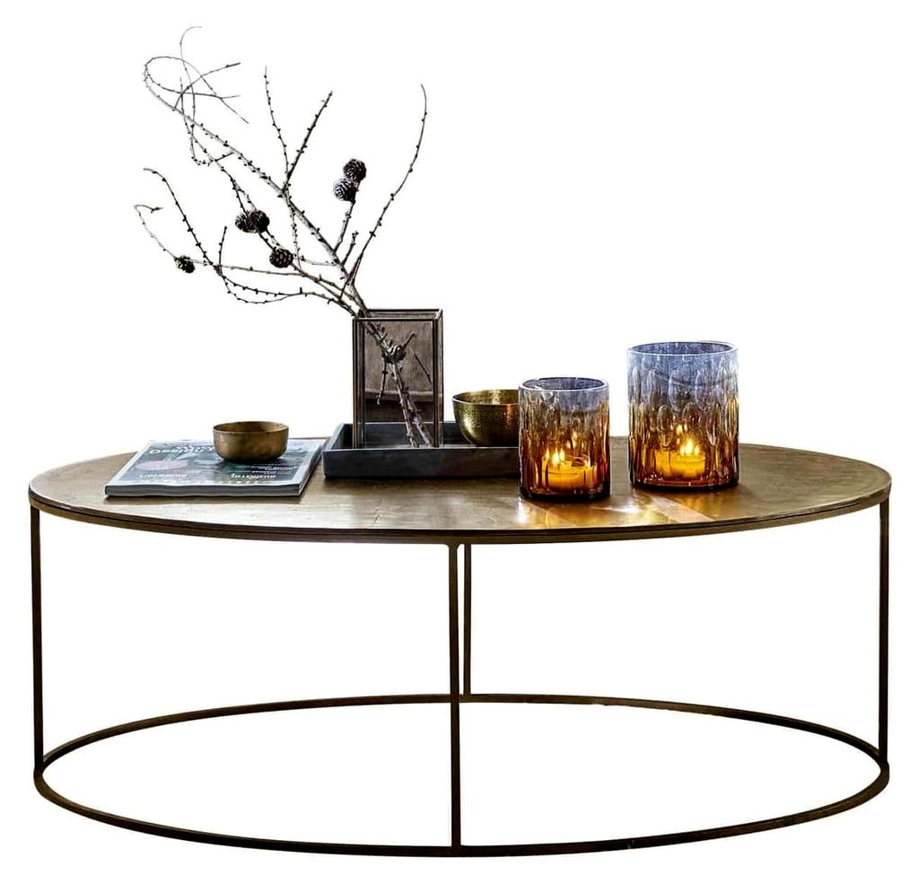 Couchtisch Leron, Moderner Landhausstil, Eleganter Blickfang, Schlichtes Design, Sofatisch, Wohnzimmertisch, Eisen, Aluminiumguss, Antikgold