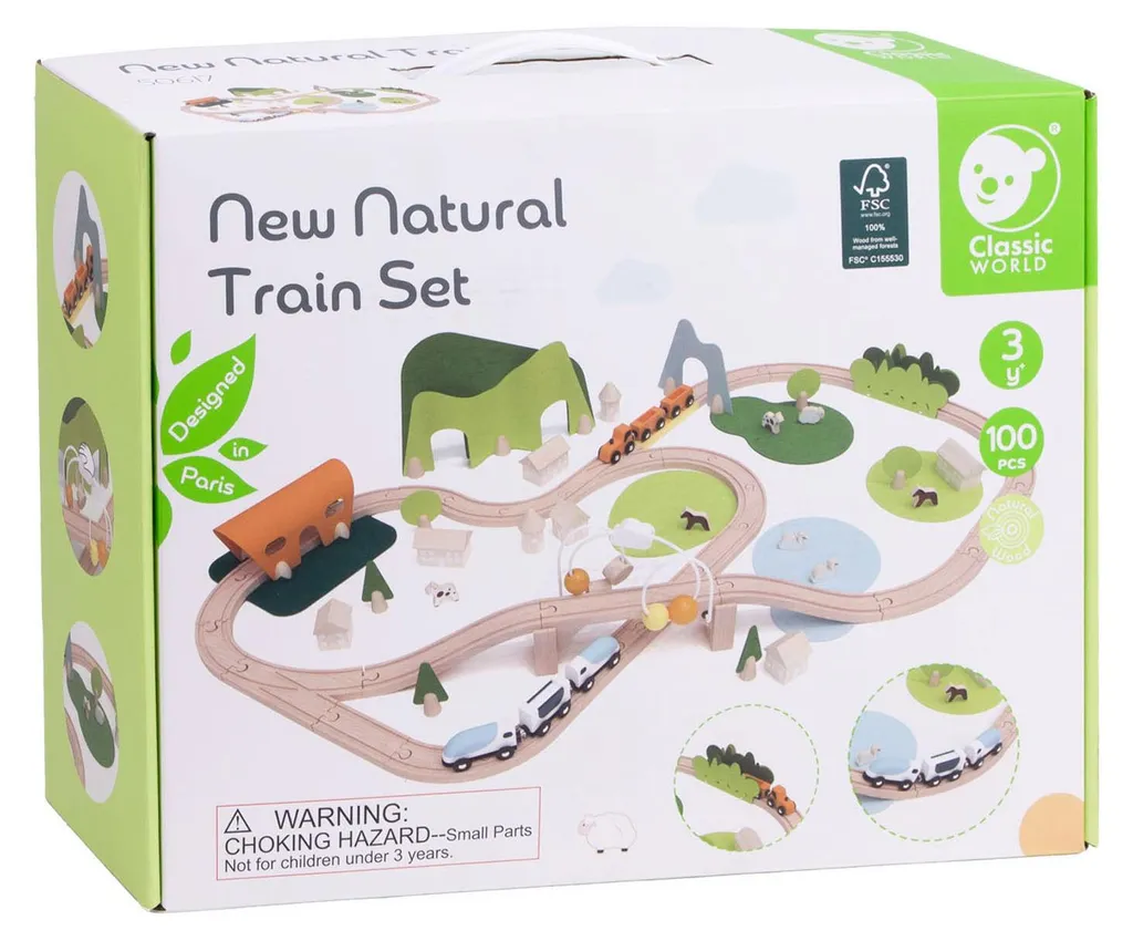 Grand Circuit de train en bois Nature avec 100 accessoires pour enfants