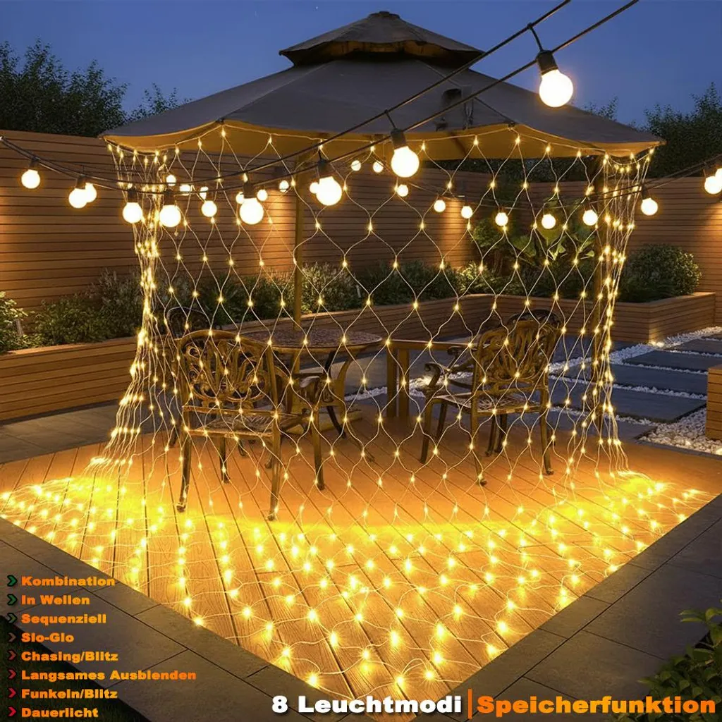4.5x1.6M Rete luminosa solare Bianco caldo Catena luminosa con 8 modalità Tenda luminosa natalizia all'interno all'esterno | Leroy Merlin