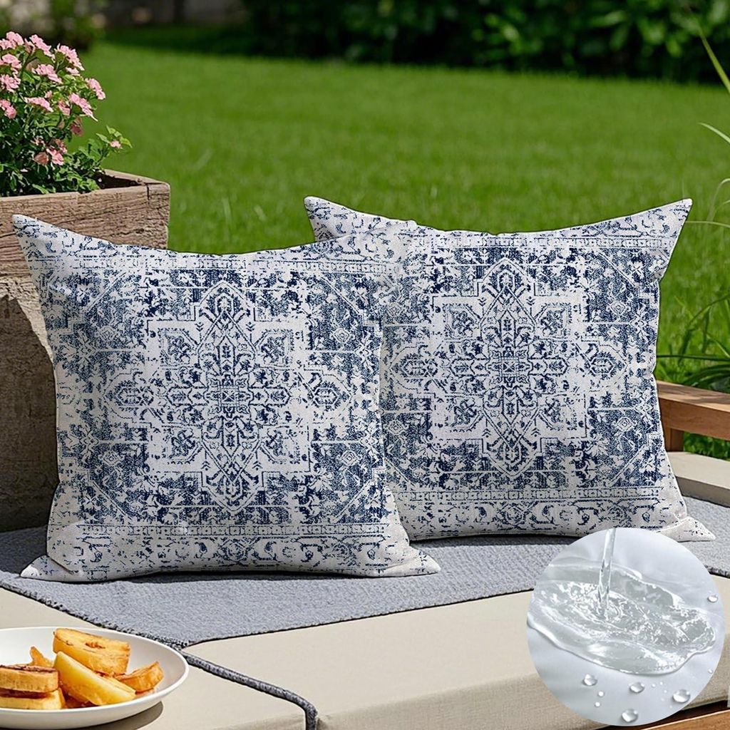Set mit 2 Outdoor-Kissen, 45 x 45 cm, Boho-Stil, schwarz, Vintage-Dekokissen, wetterfest, abstrakte Kissenbezüge, herbstliche Dekokissenbezüge f...