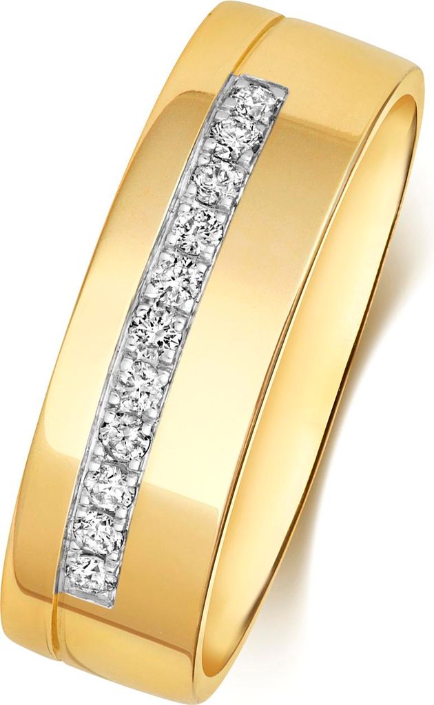 9 Karat (375) Gold 6mm Flach Court Form Diamant Trauring/Ehering/Hochzeitsring Brillant-Schliff 0.15 Karat H - PK1, 54 (17.2); TRS368189KYRSN