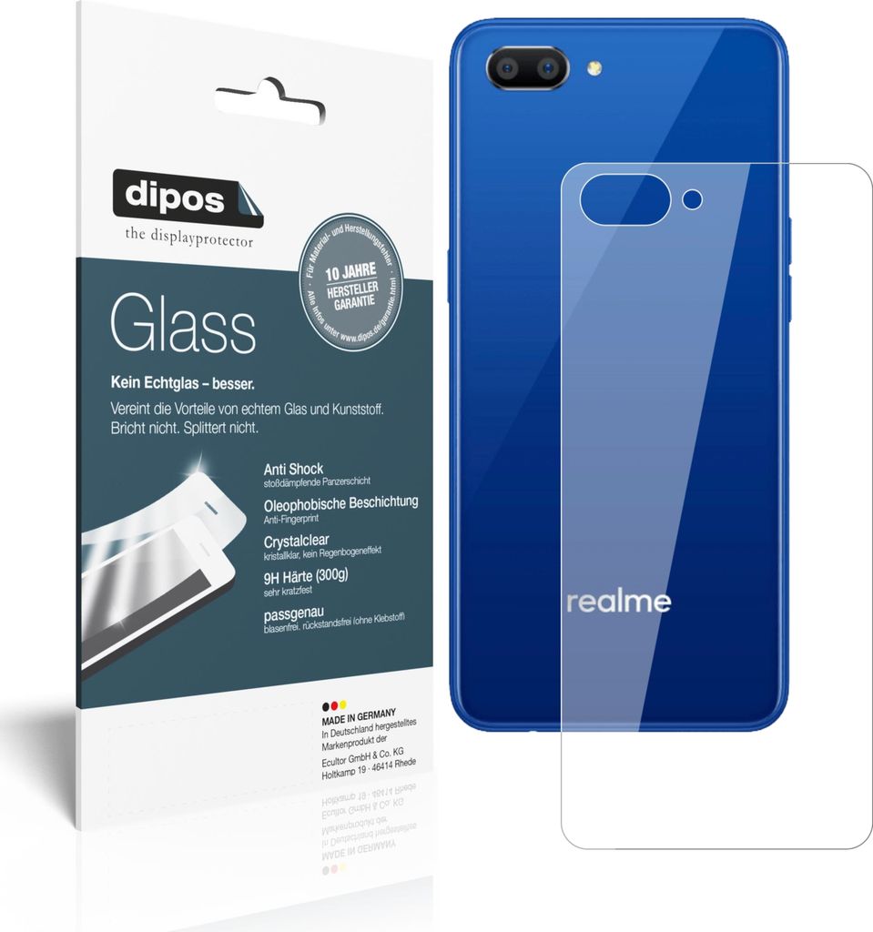 1x Schutzfolie für Oppo Realme C1 (2019) Rückseite - Anti-Shock 9H Folie dipos Glass Kunststoffglas
