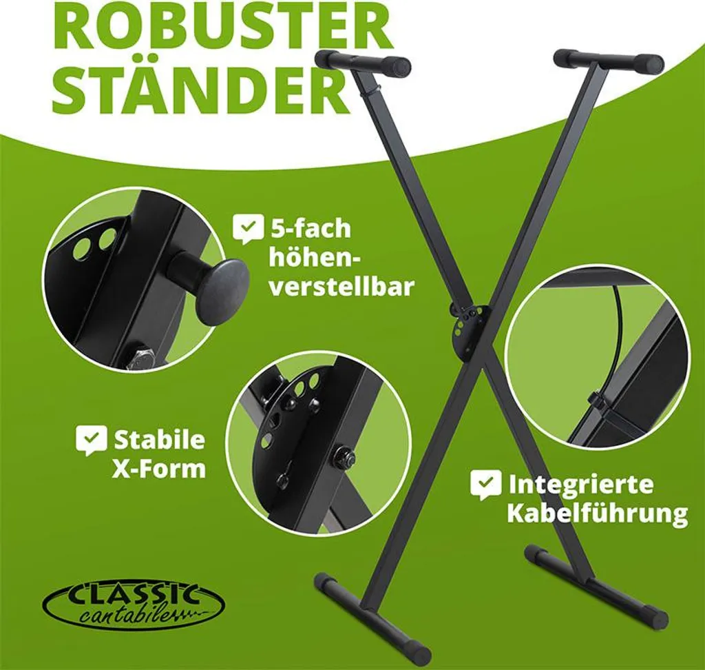 Support clavier et banc Cantabile noir modulable avec assise confort - 3