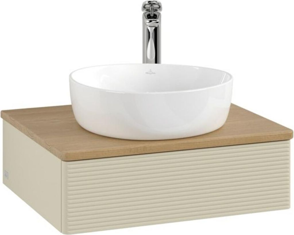 V&B Waschtischunterschrank mit Frontstruktur -Beleuchtung Antao 60x19x50cm, HL, WBP hon. Oa, si Gr m Lac