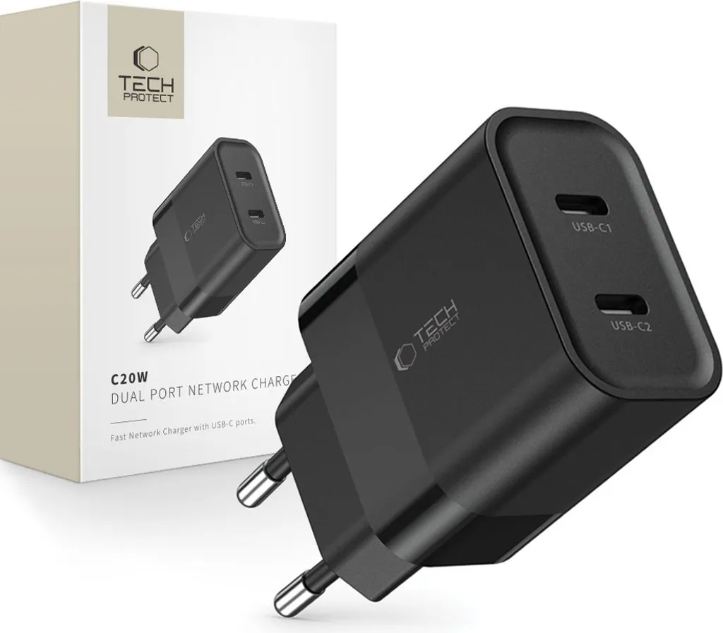 Caricabatterie Tech-Protect C20W 2 Porte USB-C e USB-A PD 20W