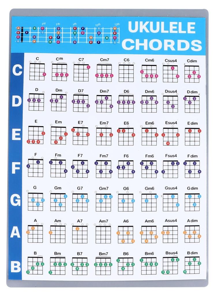 Professionelles Ukulelen-Akkordblatt, Nachschlagewerk für Anfänger, Ukulelen-Akkord-Poster, Tabelle für Anfänger