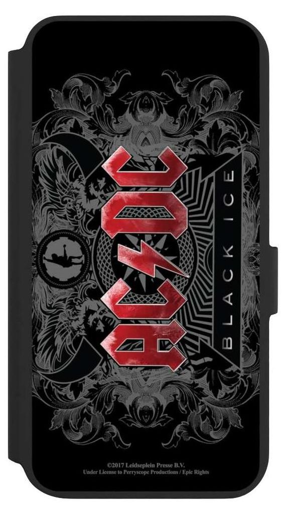 NIVOCASE Klapphülle für Samsung Galaxy S22+ Handyhülle aus Kunst Leder NIVOflip schwarz ACDC Black Ice Fanartikel