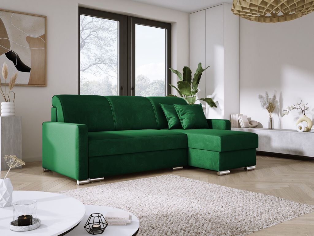 Ecksofa mit Schlaffunktion LUNA MINI, Eckcouch mit Zwei Bettkasten, Sofa L-Form 145x225x90 cm, Polsterecke, Schlafsofa, Couch - Grün ML35