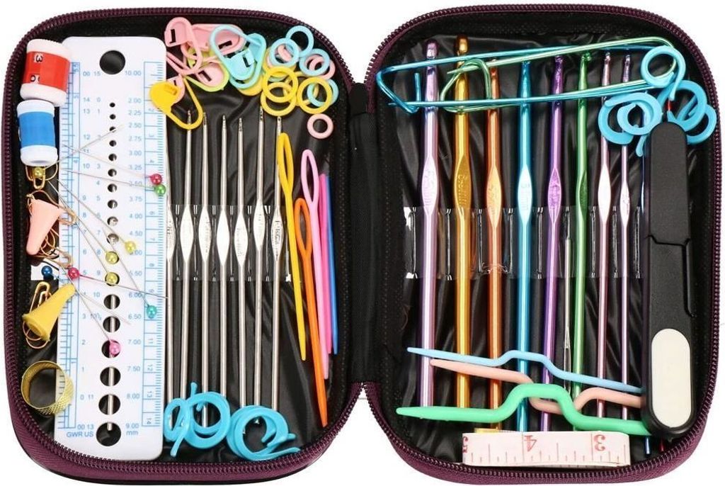 Häkelnadeln, mehrfarbig, mit Set und Zubehör, Set mit 100 Stück, 0,6–6,5 mm, Springos