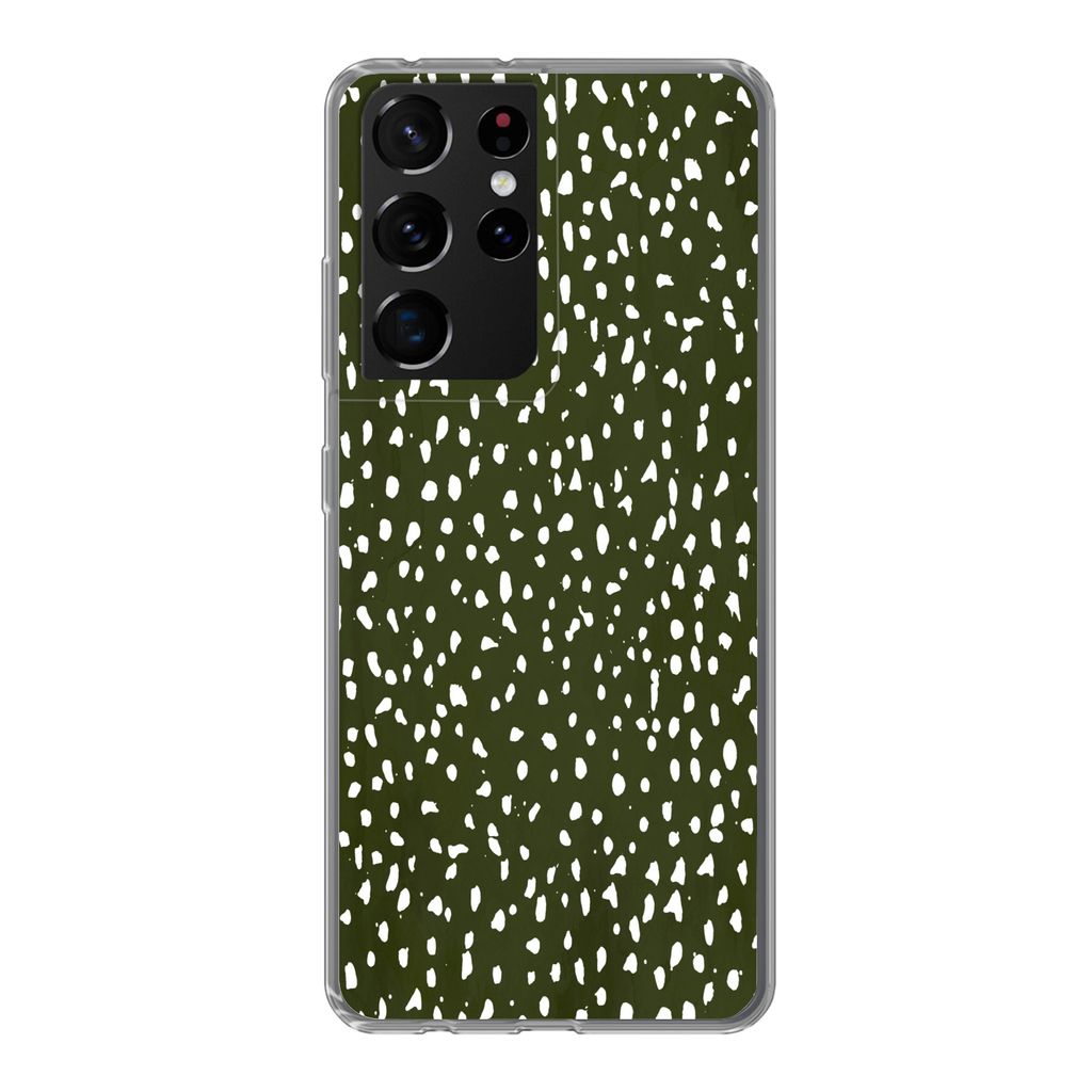 MuchoWow Handyhülle Schutzhülle Hülle für Samsung Galaxy S21 Ultra Polka dots - Weiß - Schwarz Silikon Softcase Handy Hülle - Mobiltelefon