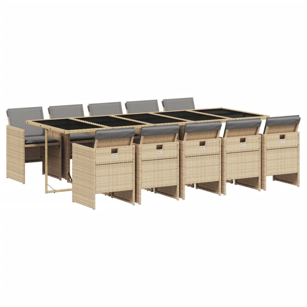 vidaXL 11-tlg. Garten-Essgruppe mit Kissen Beigemischung Poly Rattan