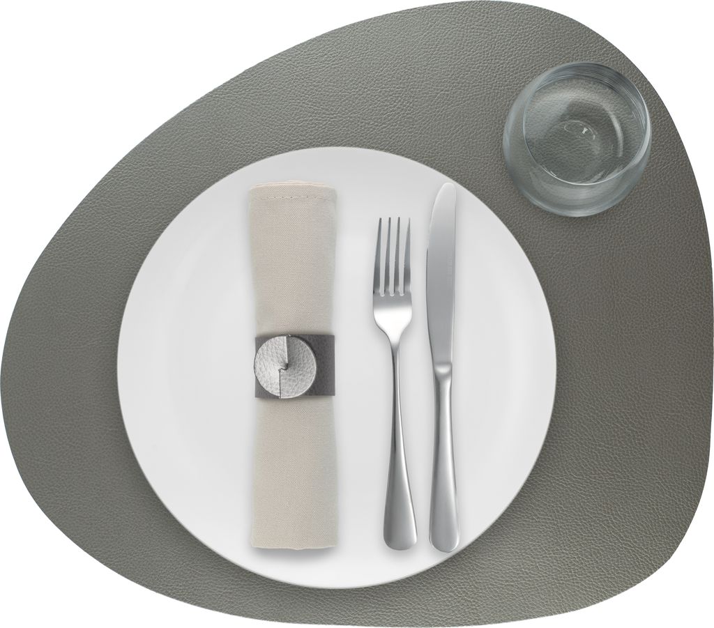 Tischset Skinnatur Silber - Platzdeckchen - Platzsets - Oval - Recyceltes Leder - Grau- 46x40cm - 1 Stück