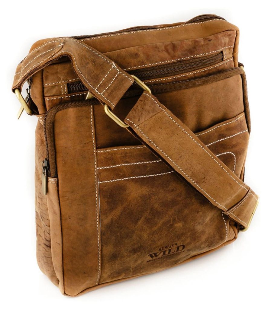 Always Wild | Posttasche, aus Leder, für Männer, Hellbraun, 24x29x7 cm