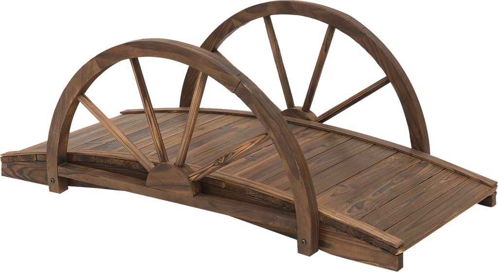 Outsunny Gartenbrücke aus Tannenholz, Holzbrücke mit Rad Produktbild 
