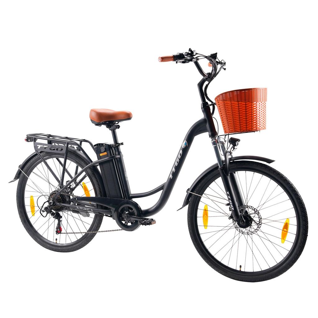 TTGO YY-26ST Elektro-Citybike 36V 14.5Ah Akku 26 Zoll Stahl 26*1.75 Reifen Shimano 6-Gang Elektrofahrrad für Herren/Damen
