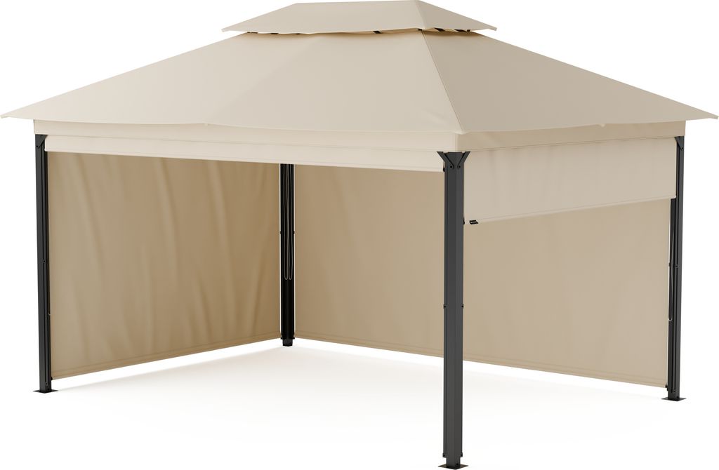 Blumfeldt Grandezza Cortina Pavillon 3x4 – Stahlrahmen, Aufrollbare Seitenteile, Wetterfest & UV-Schutz, Gartenpavillon Beige