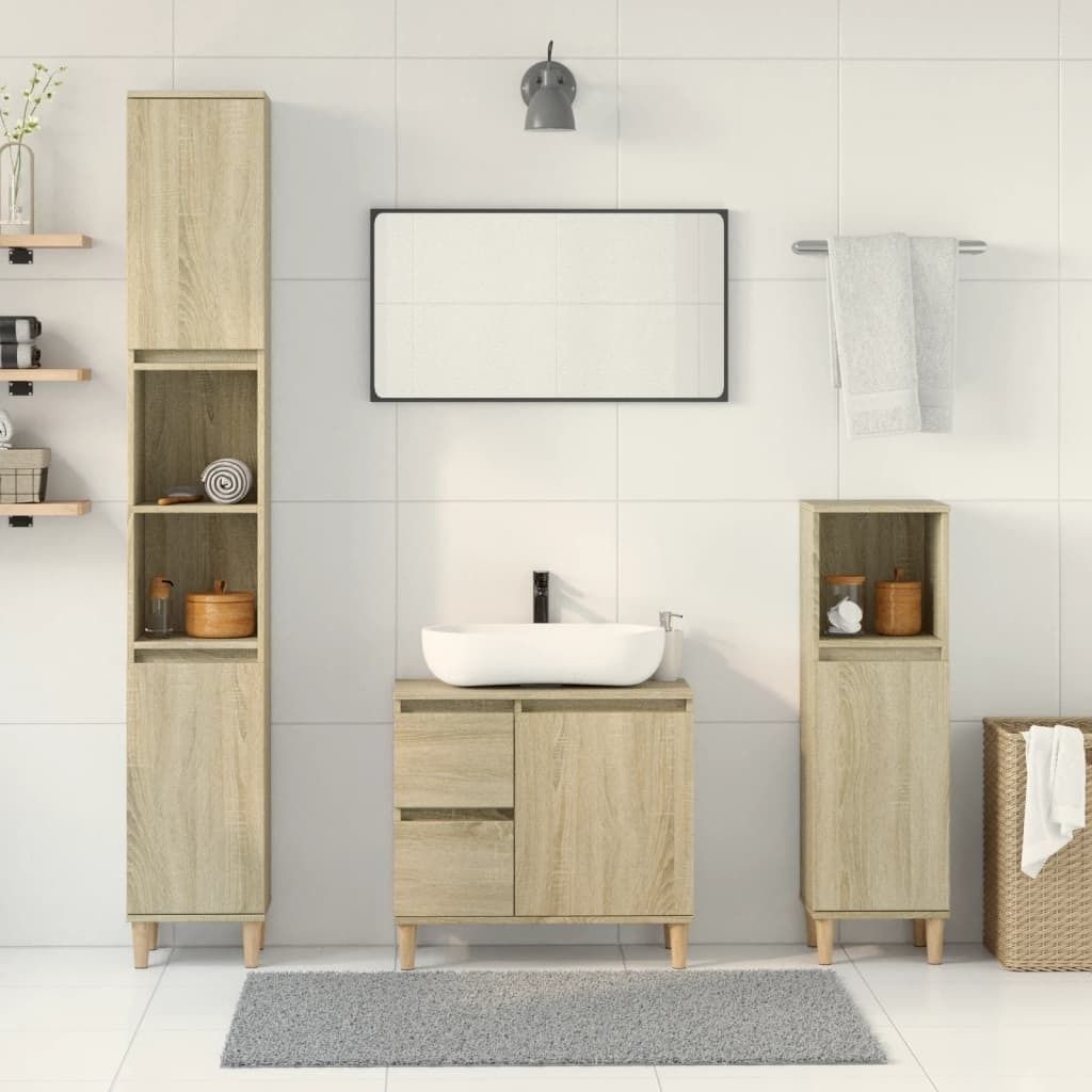 Möbel 3-tlg. Badmöbel-Set Sonoma-Eiche Holzwerkstoff - Produktbild 