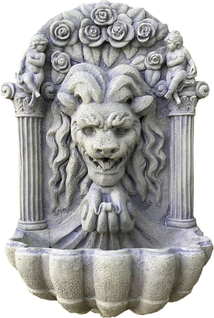Casa Padrino Barock Wandbrunnen Löwe Antik Grau 97 cm - Schwere Ausführung - Antik Stil Löwenkopf Brunnen