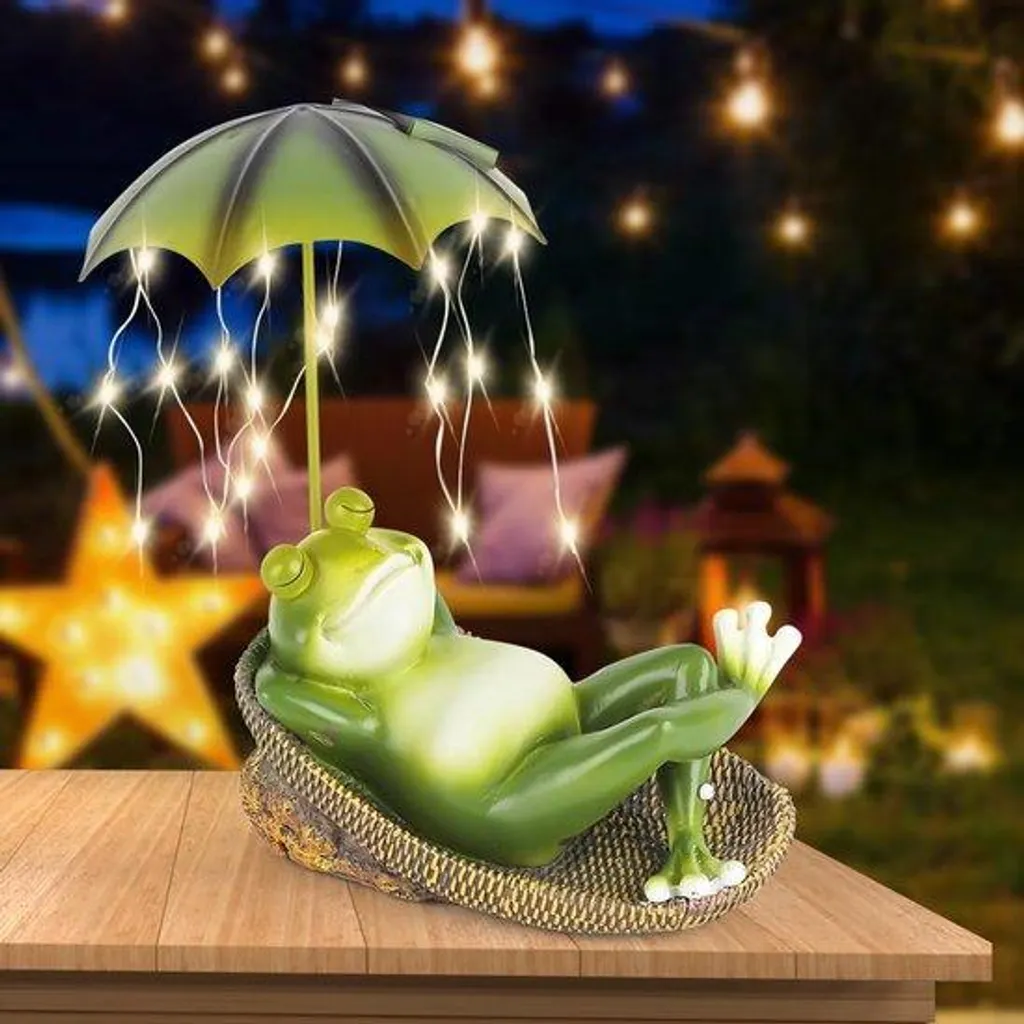 Statue grenouille solaire et bain d'oiseaux cœur pour terrasse zen