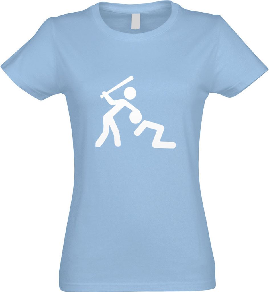 Kiwistar - T-Shirt tailliert - Damen - himmelblau - Knüppel Schläger Warnung - mit Motiv Bedruckt - Funshirt Design - Sport - Freizeit - Damen - L