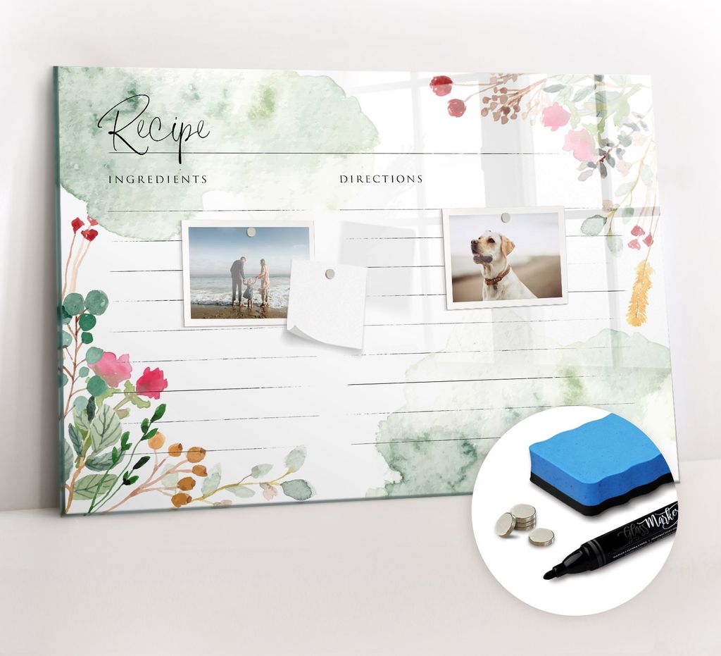 Magnetpinnwand Memoboard - Zubehörsatz - Schwarzer Marker + Schwamm + Magnete - 60 x 40 cm - Platz für das Rezept