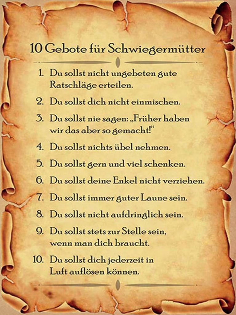 vianmo Holzschild 40x30 cm 10 Gebote für Schwiegermütter