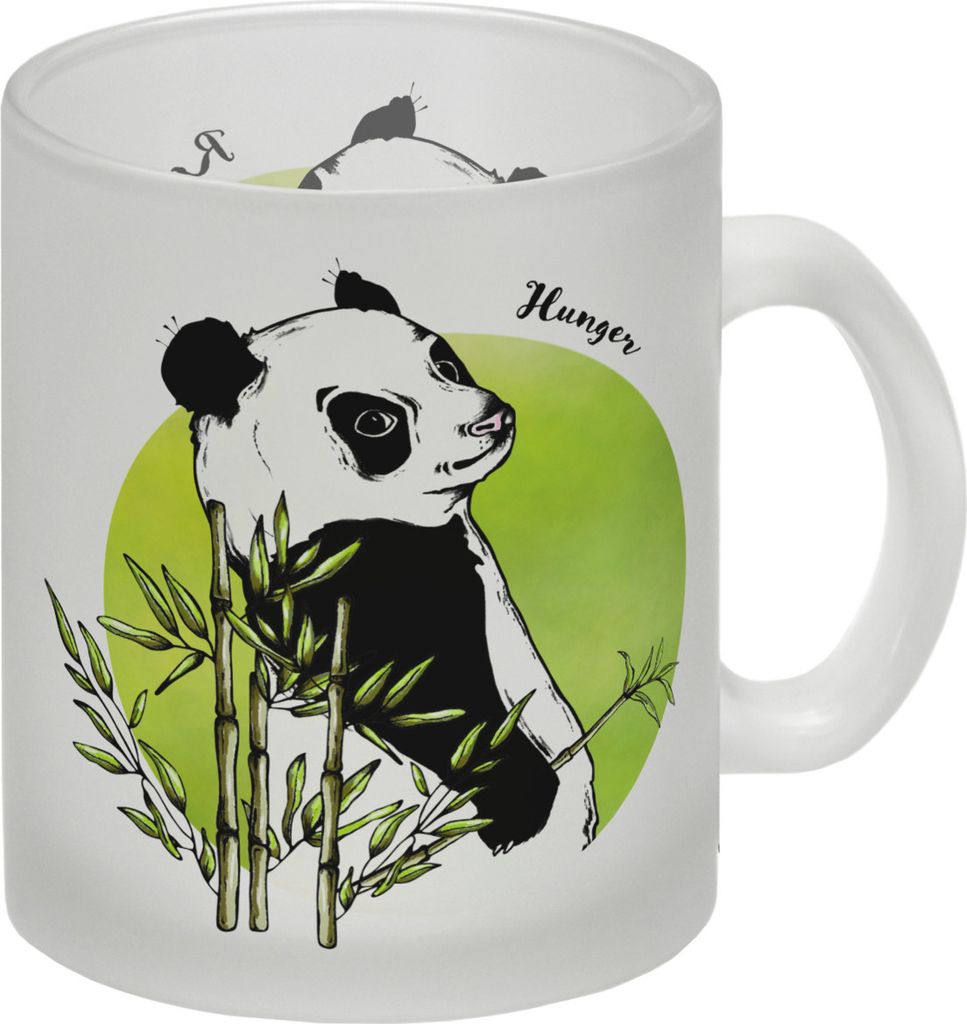 Panda mit Bambus Glas Tasse in weiß und grün