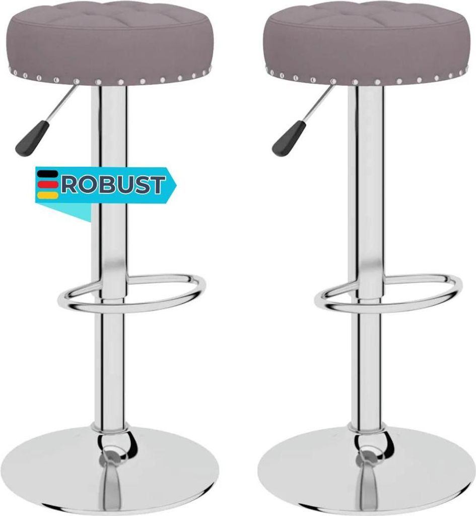 Barhocker KENTR höhenverstellbar 2er Set Taupe Stoff | Barstühle drehbar Küchenhocker Thekenhocker für Küche Hausbar